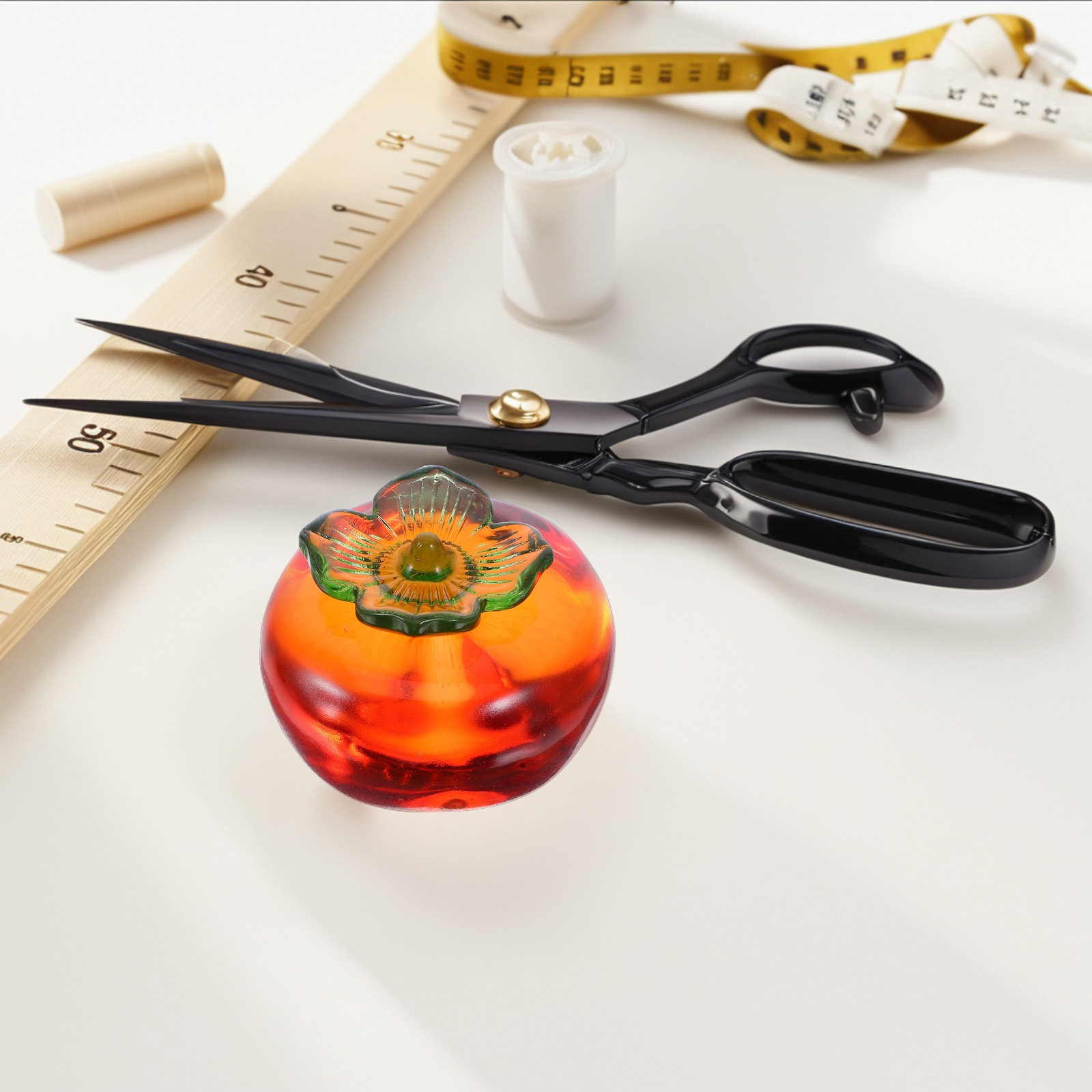 Paper Weight Crystal - ที่ถ่วงกระดาษคริสตัล 2 ชิ้น สำหรับโต๊ะเขียนหนังสือ ของตกแต่งโต๊ะทำงานสไตล์ฤดูใบไม้ร่วง ที่ถ่วงกระดาษรูปลูกพลับเหมือนจริง