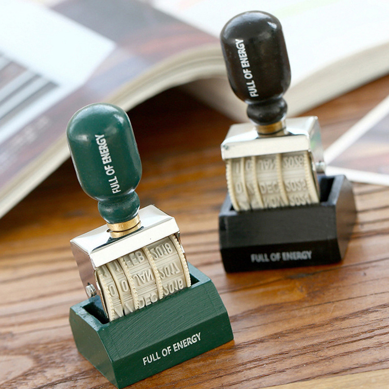 Rubber Date Stamp - แสตมป์วันแบบวินเทจ1ชิ้นลูกบิดหมุนแบบทำมืออุปกรณ์ทำสมุดบันทึกขยะ