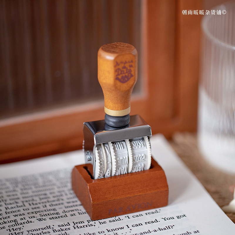 Rubber Date Stamp - ตราประทับวันที่ไม้สไตล์เรโทร Chaoyu แบบปรับได้ พร้อมลูกกลิ้งดิจิตอล สำหรับตกแต่งสมุดบันทึก ไดอารี่